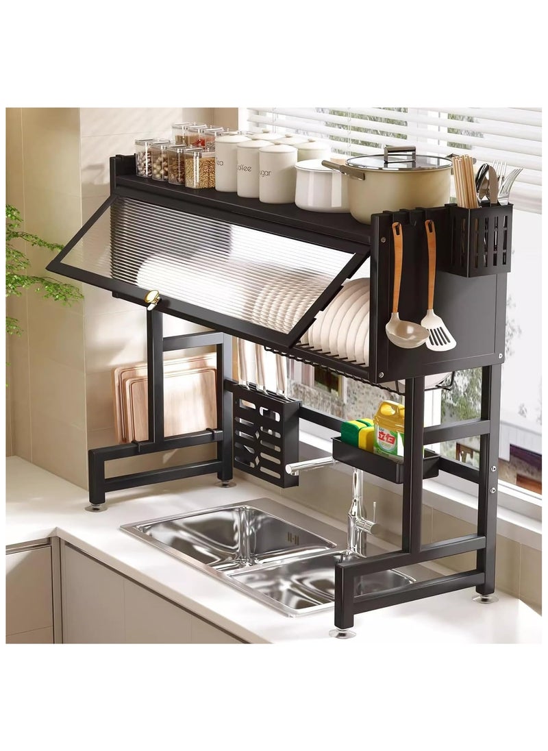 ZERIFAM - Over The Sink Dish Drying Rack, 3 Tier Over Sink Dish Drainer Drying Rack with Cover, Space Saving Large Stainless Steel Sink Drying Rack for Dishes, Bowls, Cutlery(85cm) - Image 1