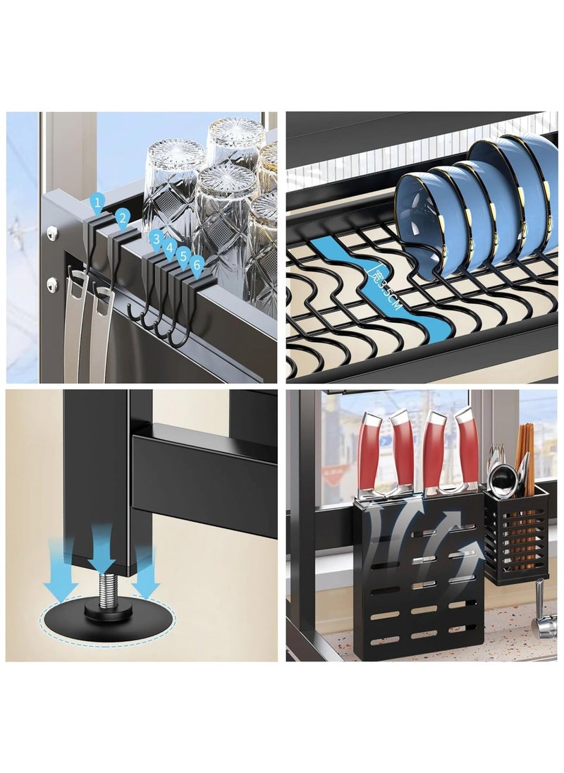 ZERIFAM - Over The Sink Dish Drying Rack, 3 Tier Over Sink Dish Drainer Drying Rack with Cover, Space Saving Large Stainless Steel Sink Drying Rack for Dishes, Bowls, Cutlery(85cm) - Image 1