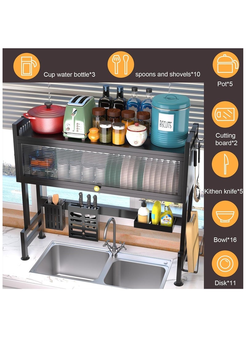ZERIFAM - Over The Sink Dish Drying Rack, 3 Tier Over Sink Dish Drainer Drying Rack with Cover, Space Saving Large Stainless Steel Sink Drying Rack for Dishes, Bowls, Cutlery(85cm) - Image 1