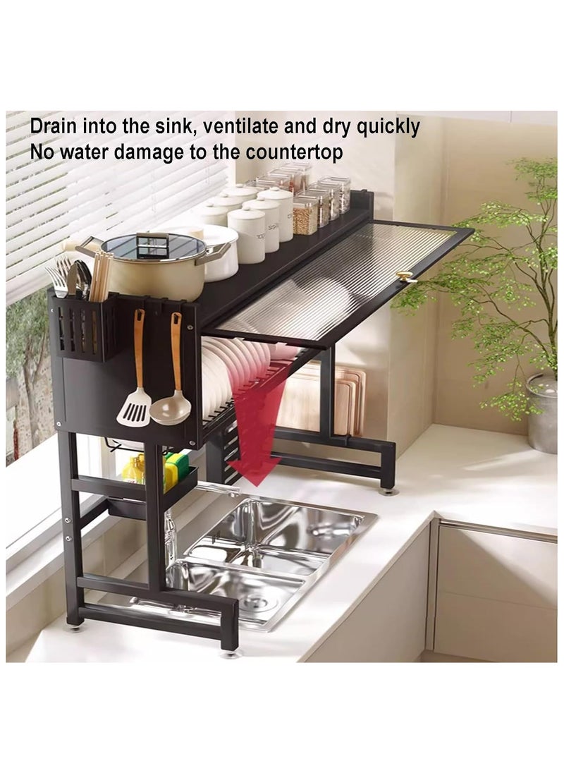 ZERIFAM - Over The Sink Dish Drying Rack, 3 Tier Over Sink Dish Drainer Drying Rack with Cover, Space Saving Large Stainless Steel Sink Drying Rack for Dishes, Bowls, Cutlery(85cm) - Image 1