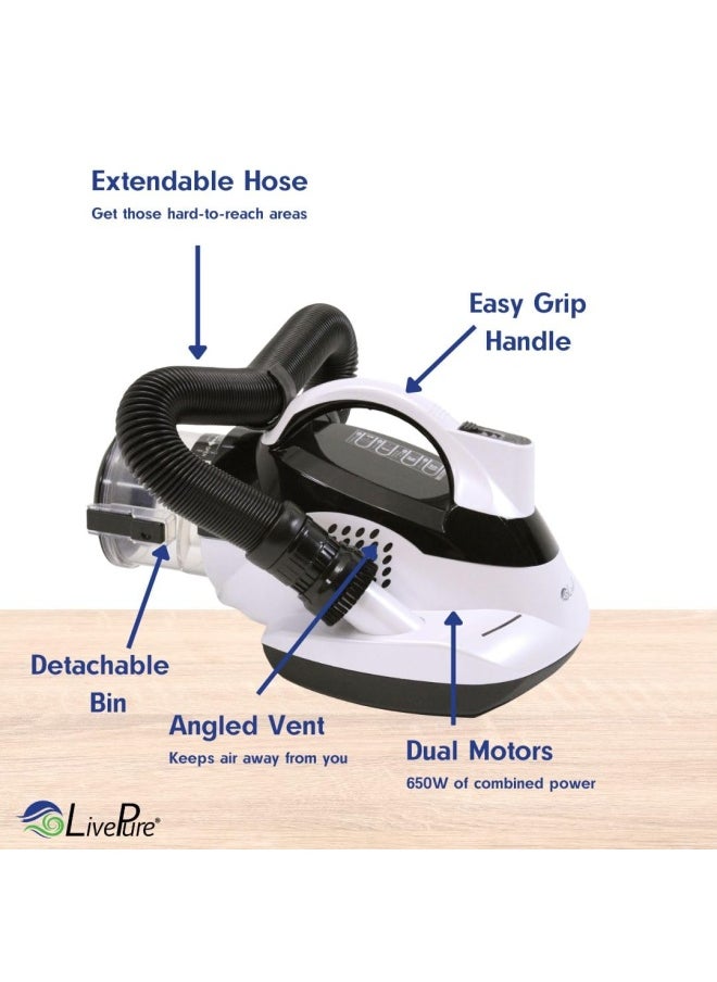 Generic - Livepure  - Ultramite Handheld HEPA Filter Vacuum  Fabric Sanitizer - Dual Motor Brush UVC Light And Anti- Allergen Filter To Remove Dust Mites Bacteria Viruses - Image 1