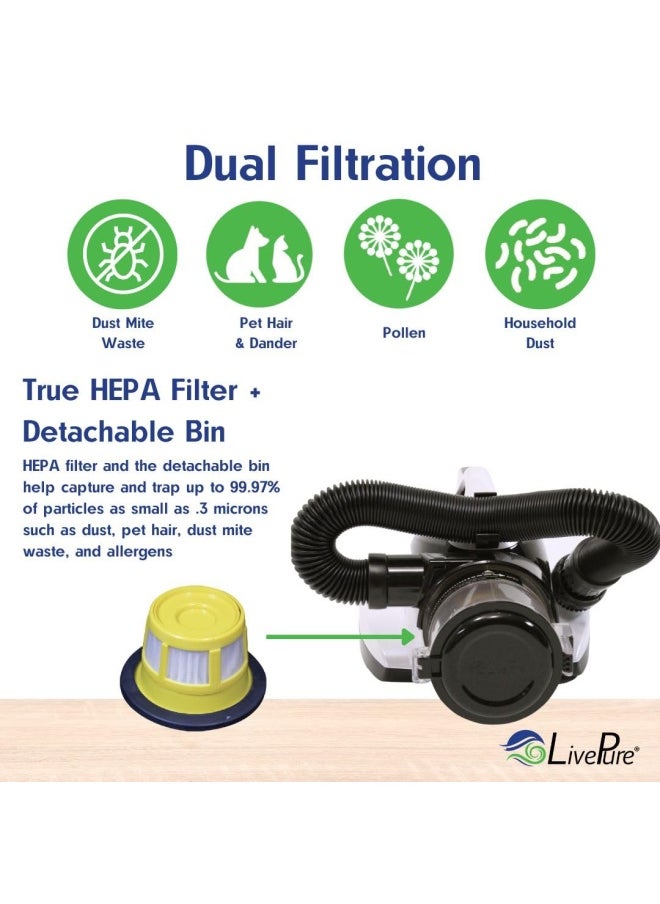 Generic - Livepure  - Ultramite Handheld HEPA Filter Vacuum  Fabric Sanitizer - Dual Motor Brush UVC Light And Anti- Allergen Filter To Remove Dust Mites Bacteria Viruses - Image 1