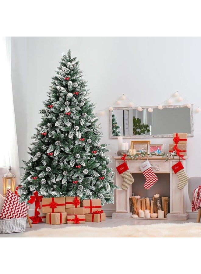 VUCATIN Christmas Tree Artificial Xmas Tree Decoration with Pine Cones Red Berries Snowy Flocked Christmas Tree Indoor Outdoor Ornaments Gifts for Home Party Festival Holiday (C:180CM) - Image 5