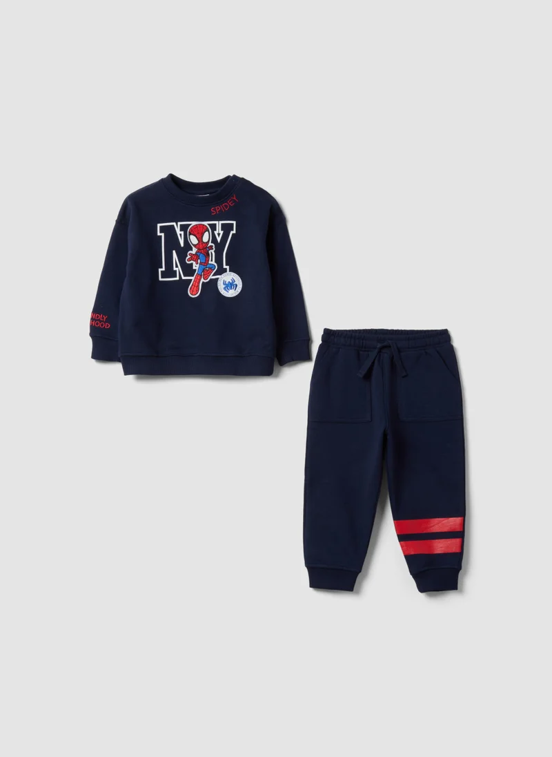 Ovs OVS Blue oversized pure cotton jogging set with Spidey print for baby boy