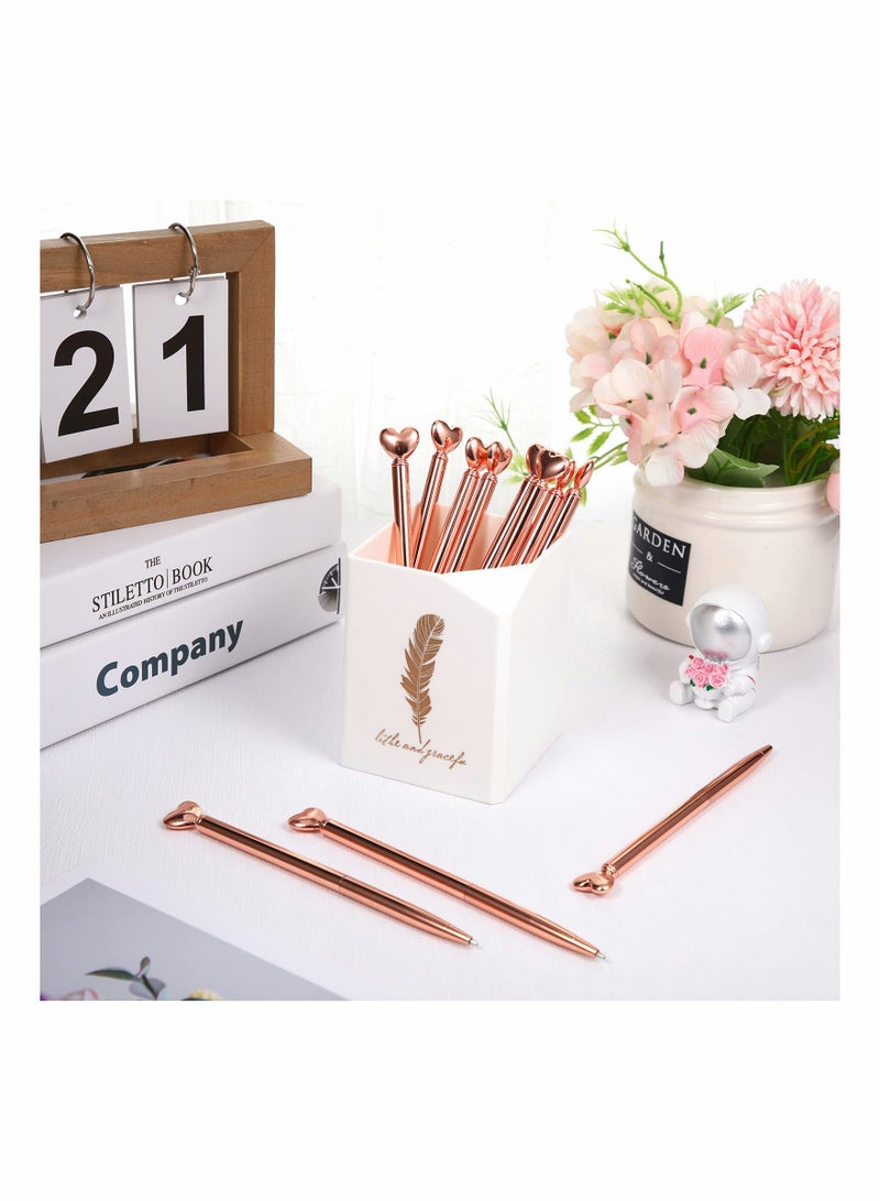 Set of 12 Adroable Heart Shaped Retractable Metal Black Ink Pens for Women and Girls Suitable for Office School Weddings and Valentines Gifts in Elegant Rose Gold - Image 2