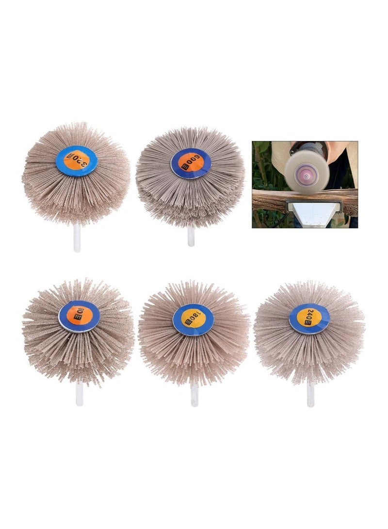 5 Pcs Nylon Wheel Brush Abrasive Grinding Head, Polish Grinder Brush 80# 180# 240# 320# 600# with Threaded Shank, Polishing Wheel Brush for Removing Corrosion/Rust/Paint - Image 1