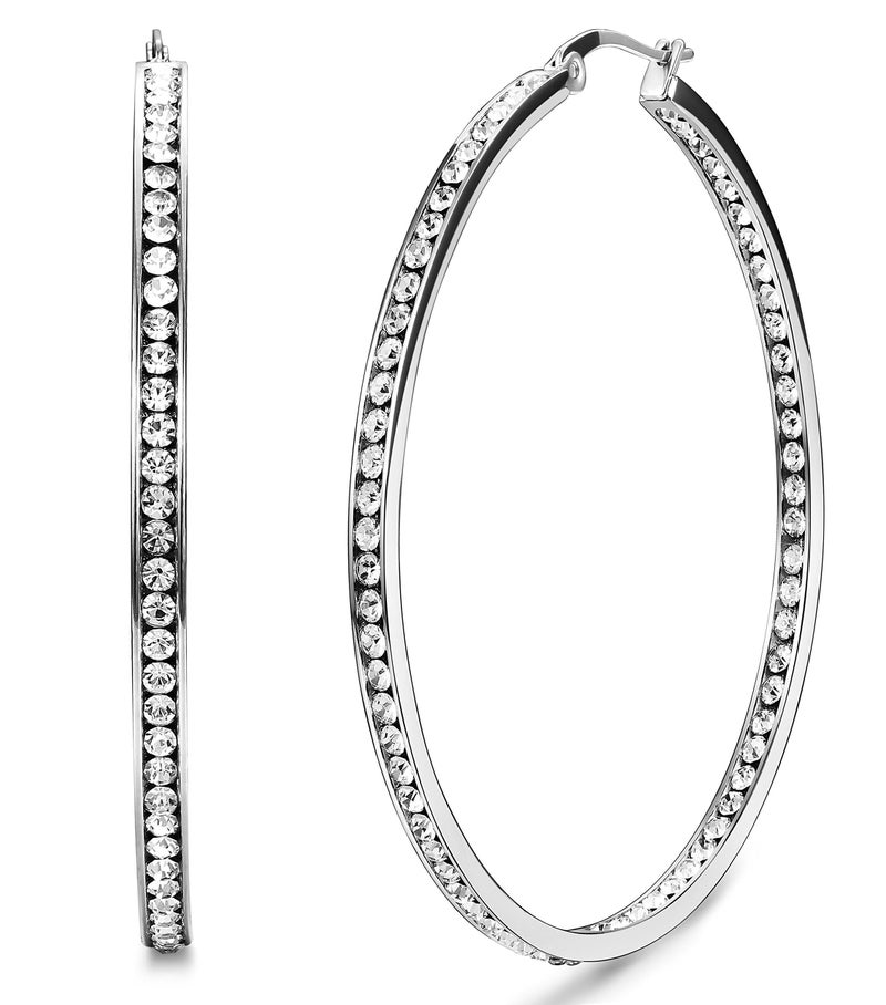 ORAZIO Stainless Steel Women Hoop Earrings Cute Huggie Earrings Cubic Zirconia Inlaid 50MM (A: Silver-tone) - Image 1