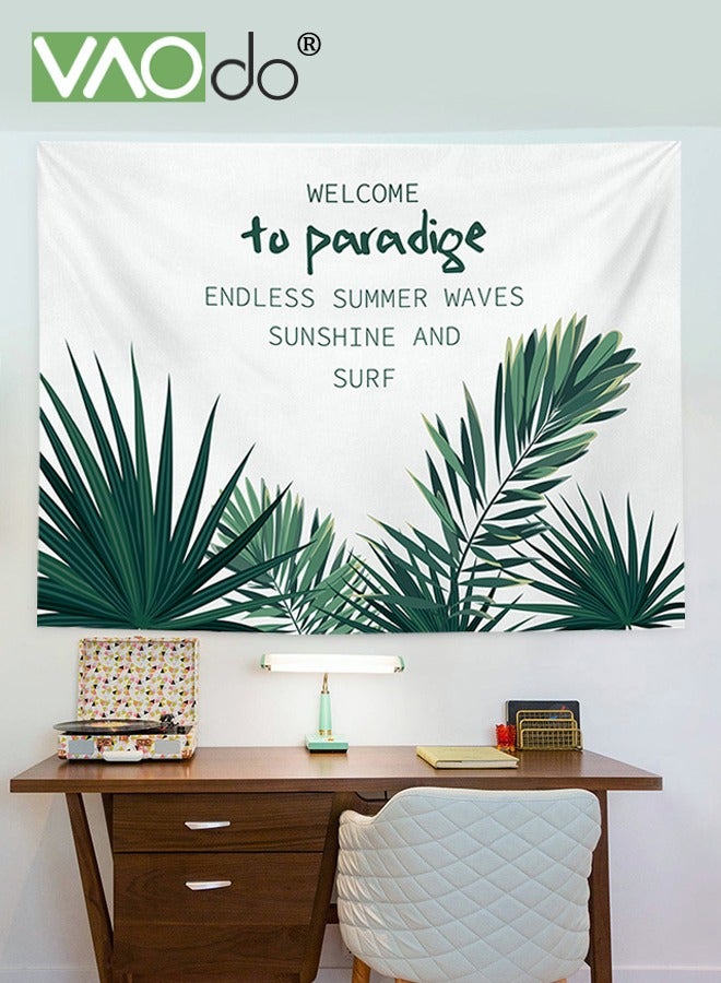 فاو دو نسيج أوراق النخيل الاستوائية، طبعة نباتية واقعية بأوراق نباتية زاهية، زخرفة حائط معلقة على القماش لغرفة نوم غرفة المعيشة غرفة النوم 150 × 130 سم - Image 2