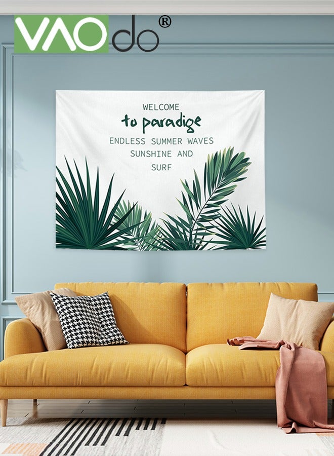 فاو دو نسيج أوراق النخيل الاستوائية، طبعة نباتية واقعية بأوراق نباتية زاهية، زخرفة حائط معلقة على القماش لغرفة نوم غرفة المعيشة غرفة النوم 150 × 130 سم - Image 1