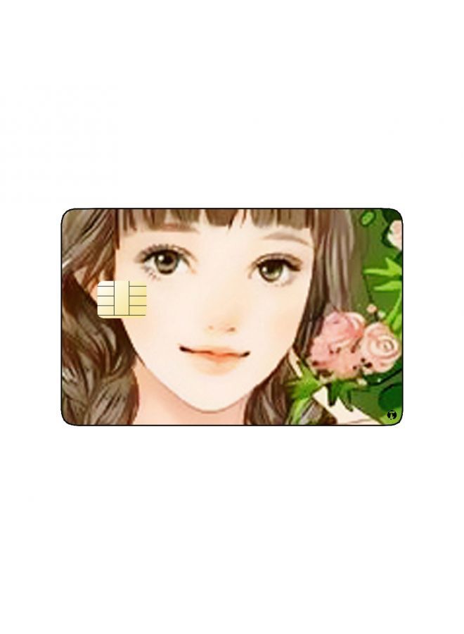 RKN PRINTED BANK CARD STICKER Cute Girl Drawing With Flowers - Image 1