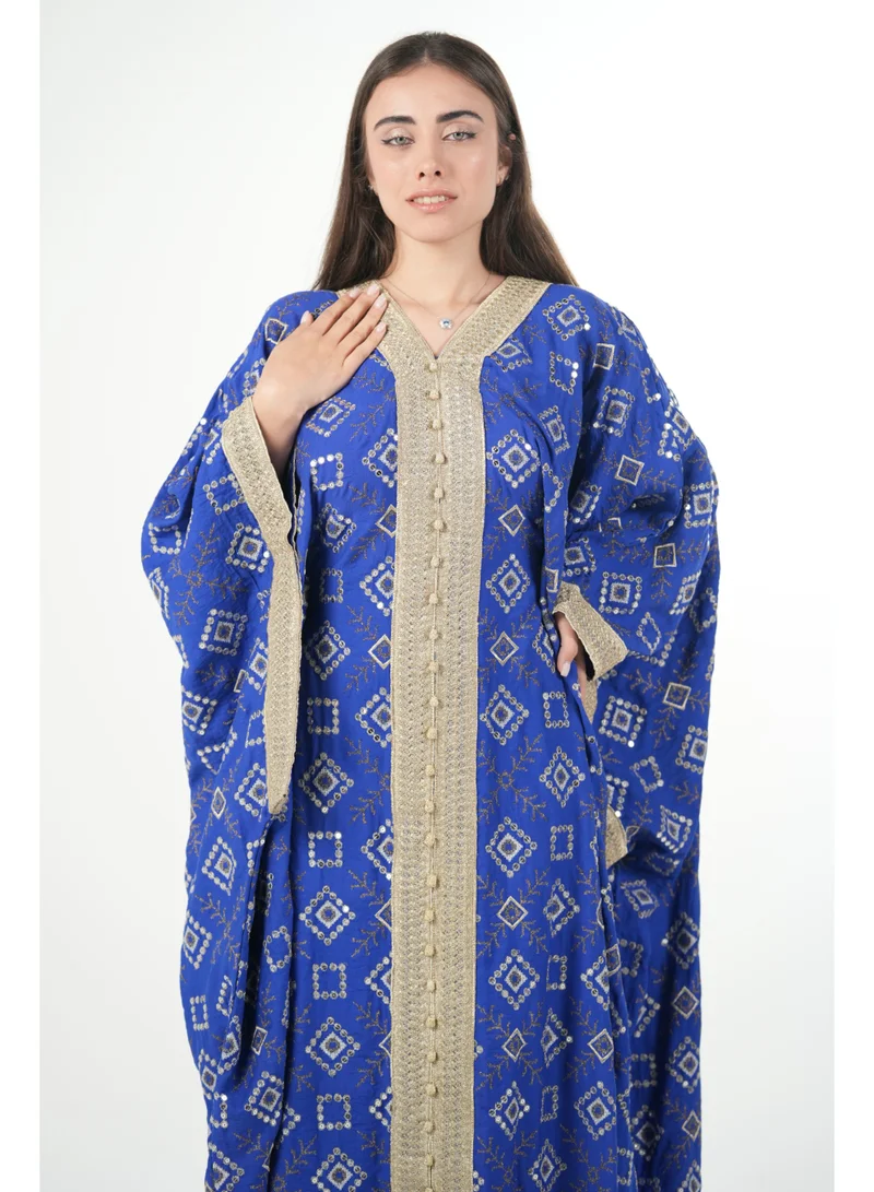 AL BENT AL SHARQIEH royal blue Free size women embroidered jalabiya dress with invisible belt for Women | Best Price UAE