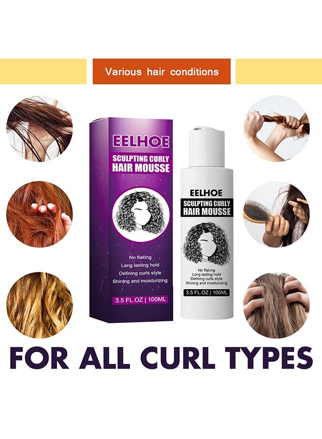 EELHOE Sculpting Curly Hair Mousse, Gloss & Long-Lasting Styling Foam, Frizz Control, Strengthens Hair, For Daily Use & Special Occasions - Image 3