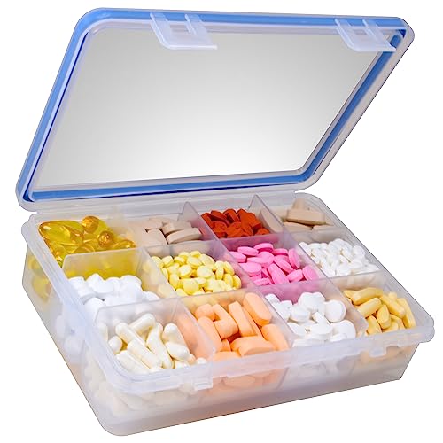 GMS 12 Compartment Vitamin Pill Organizer - Large Size Suitable for Multiple Supplements & Tablets - Safe, Secure Design with Easy Locking Lid - Medicine Cabinet Organizer & Ideal for Travel - Image 1