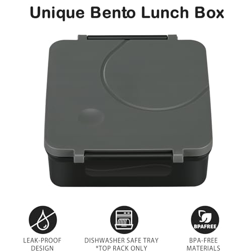 Howeemo Bento Lunch Box Set for Kids with 8oz Soup Thermo, Leak-Proof Lunch Containers with 4 Compartment, Kids Thermo Hot Food Jar and Insulated Lunch Bag for Kid to School-Black - Image 2