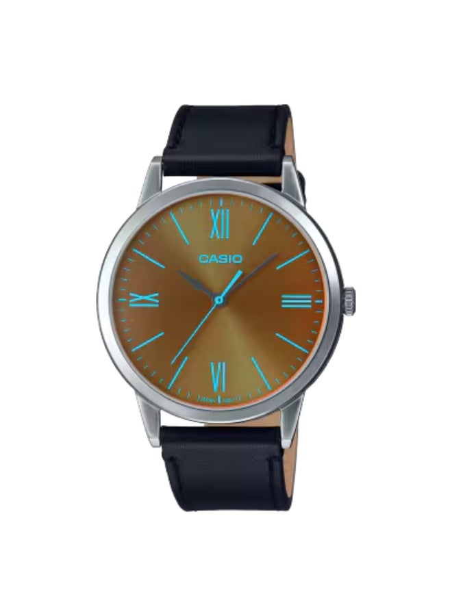 CASIO Men's Leather Analog Watch MTP-E600L-1BDF - 41 mm