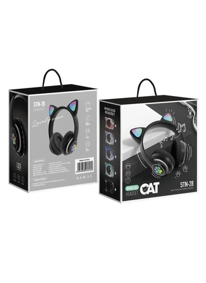 CAT Ear RGB Wireless Headphone STN-28 | Bluetooth 5.0 | Stereo Sound with Deep Bass | Dynamic RGB Lighting | Built-in Mic for Hands-Free Calls | Adjustable Headband & Cushioned Earpads | Long Battery Life | Ideal for Gaming, Music & Work  - Image 2