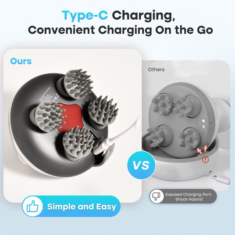 arboleaf Scalp Massager Rechargeable Head Massager Scalp Stress Relax, Waterproof Handheld Hair Scratcher with 8 Removable Massage Claws, Gift - Image 5