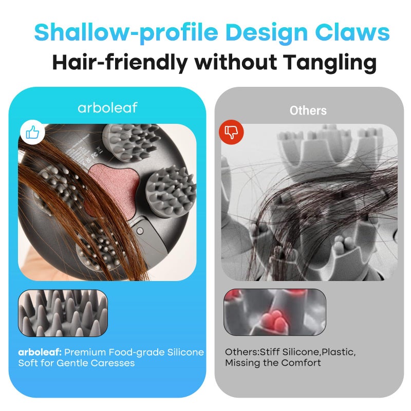 arboleaf Scalp Massager Rechargeable Head Massager Scalp Stress Relax, Waterproof Handheld Hair Scratcher with 8 Removable Massage Claws, Gift - Image 4