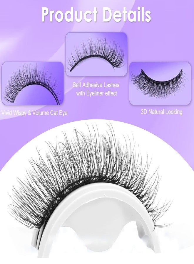 MAYCREATE® 5 Pair Self Adhesive Eyelashes, Natural Self Adhesive Lashes No Glue Needed Invisible Band Reusable Press On Lashes without Eyeliner Cat Eye Pre Glued Mink Lashes - Image 3