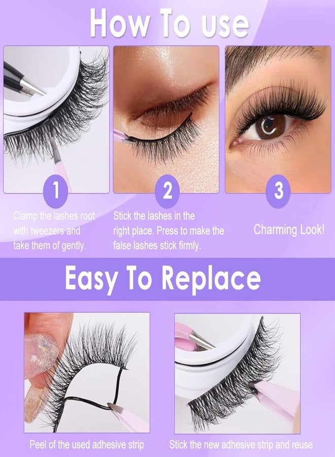 MAYCREATE® 5 Pair Self Adhesive Eyelashes, Natural Self Adhesive Lashes No Glue Needed Invisible Band Reusable Press On Lashes without Eyeliner Cat Eye Pre Glued Mink Lashes - Image 4