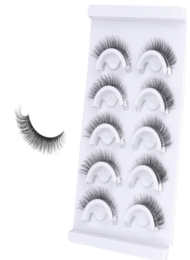 MAYCREATE® 5 Pair Self Adhesive Eyelashes, Natural Self Adhesive Lashes No Glue Needed Invisible Band Reusable Press On Lashes without Eyeliner Cat Eye Pre Glued Mink Lashes - Image 1