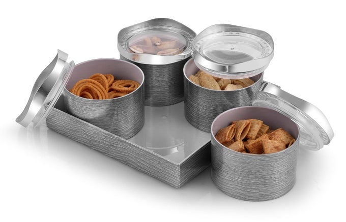 MILLENIUM 4PC MULTIPURPOSE AIRTIGHT DRY FRUIT CONTAINERS SET WITH LID SERVING TRAY FOR PLASTIC DRY FOOD STORAGE BOX I GIFTING SET I GREY 4PC