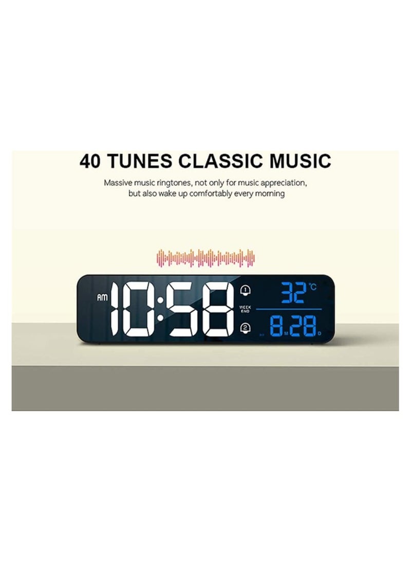 Dubkart - Digital Clock, Large LED display with rechargeable battery. Sound-activated snooze feature, displays date and temperature. Ideal for living rooms, bedrooms, kitchens, and offices. White color. - Image 1