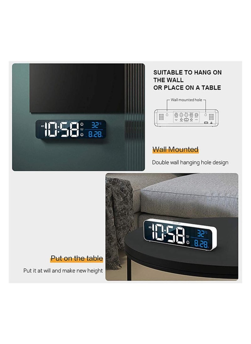 Dubkart - Digital Clock, Large LED display with rechargeable battery. Sound-activated snooze feature, displays date and temperature. Ideal for living rooms, bedrooms, kitchens, and offices. White color. - Image 1