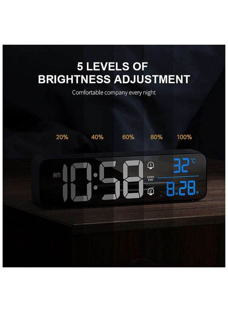 Dubkart - Digital Clock, Large LED display with rechargeable battery. Sound-activated snooze feature, displays date and temperature. Ideal for living rooms, bedrooms, kitchens, and offices. White color. - Image 1