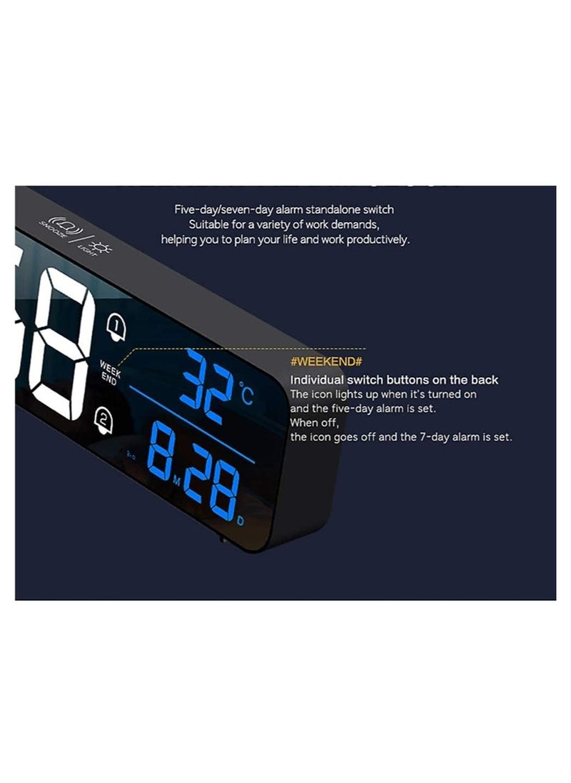 Dubkart - Digital Clock, Large LED display with rechargeable battery. Sound-activated snooze feature, displays date and temperature. Ideal for living rooms, bedrooms, kitchens, and offices. White color. - Image 1
