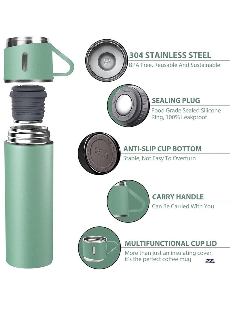 ELTRAZONE NEW Vacuum Insulated Flask 500ml/17.6oz Stainless Steel Thermo-Bottle with Cup for Coffee, Water, Hot & Cold Drinks – Green - Image 1