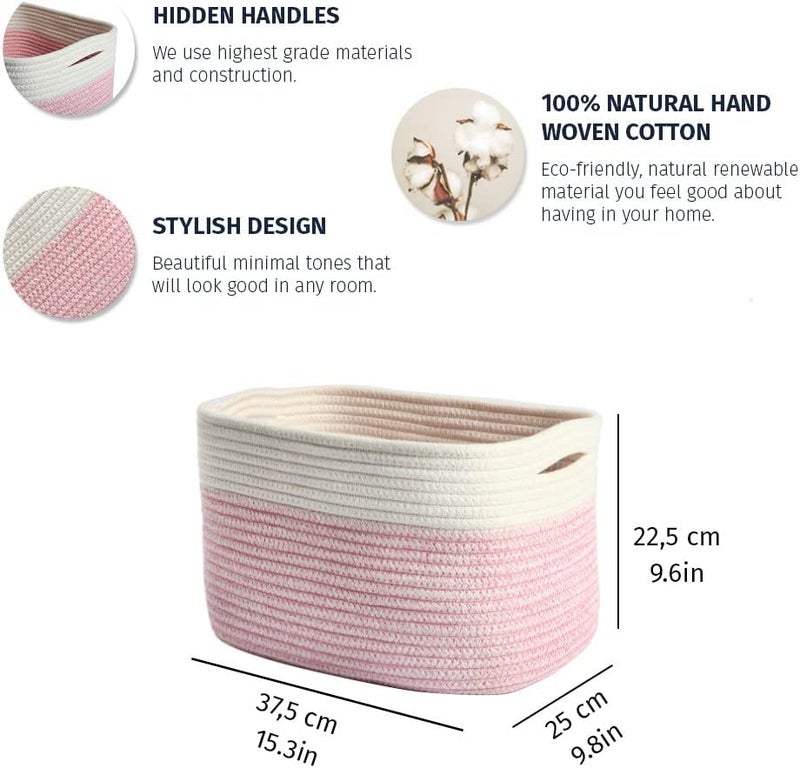 OrganiHaus Pink Basket for Books Toy Organizers and Storage for Girls Towel Baskets for Bathroom Woven Baskets for Storage Decorative Rope Storage Baskets Cotton Rope Basket for Storage - Image 2