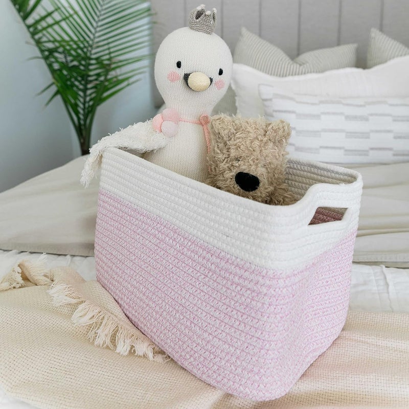 OrganiHaus Pink Basket for Books Toy Organizers and Storage for Girls Towel Baskets for Bathroom Woven Baskets for Storage Decorative Rope Storage Baskets Cotton Rope Basket for Storage - Image 5