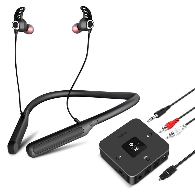 Golvery Bluetooth Headphones Transmitter for TV Watching, Neckband Wireless Stereo Earphones Earbuds Set w/Transmitter Adapter for Optical Digital RCA 3.5mm Aux TVs, Plug n Play No Audio Delay - Image 1