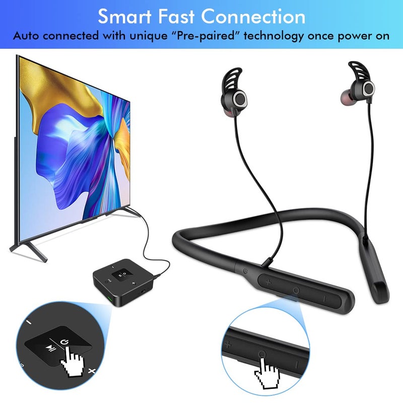 Golvery Bluetooth Headphones Transmitter for TV Watching, Neckband Wireless Stereo Earphones Earbuds Set w/Transmitter Adapter for Optical Digital RCA 3.5mm Aux TVs, Plug n Play No Audio Delay - Image 4