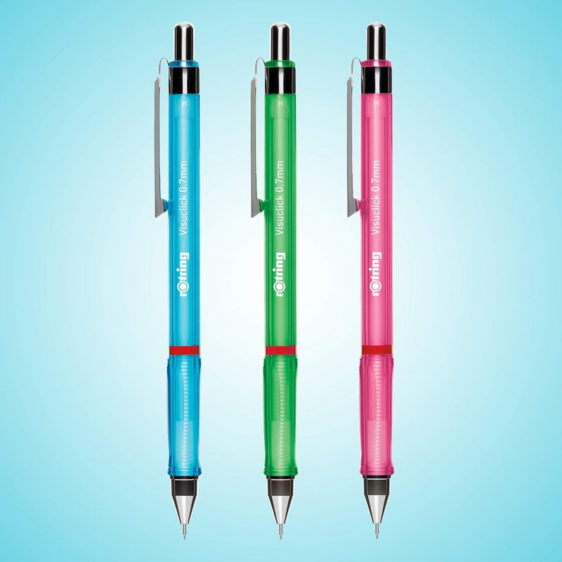 Rotring Rotring Visuclick Mechanical Pencil 07 mm 2B Lead Lively Pink Green Blue Barrels 3 Count  - Image 2