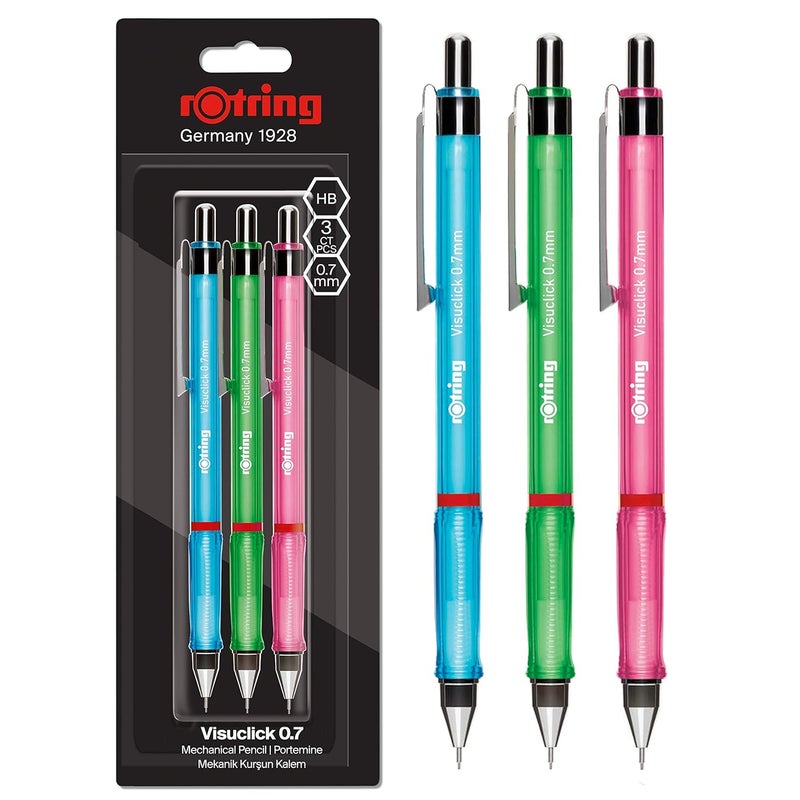 Rotring Rotring Visuclick Mechanical Pencil 07 mm 2B Lead Lively Pink Green Blue Barrels 3 Count  - Image 1