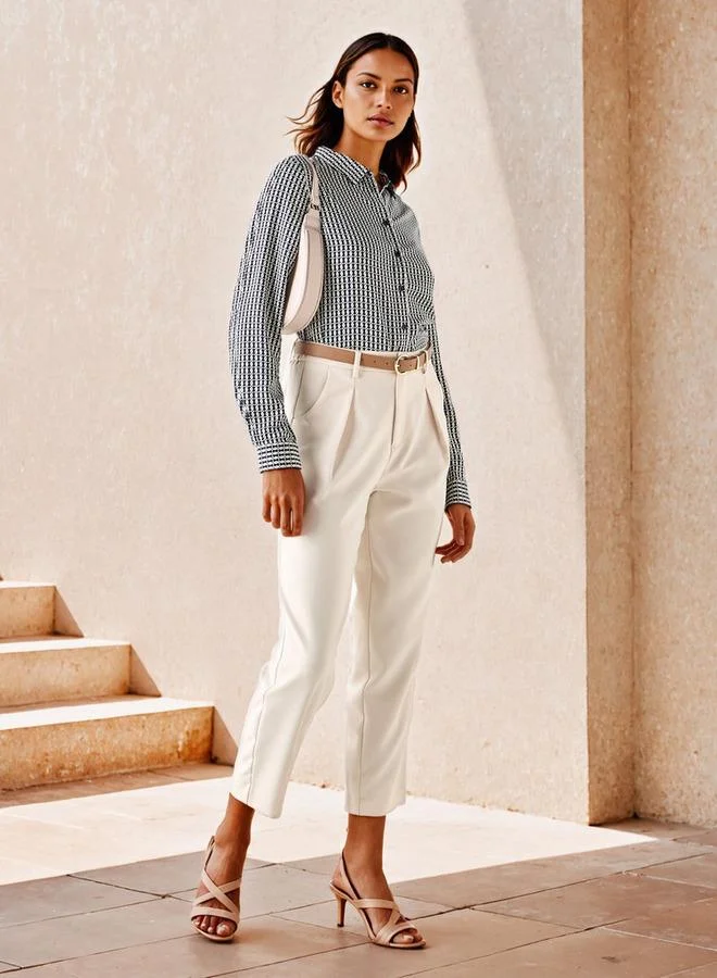 Iconic Iconic Regular Fit Belted Pegged Pants with Pockets