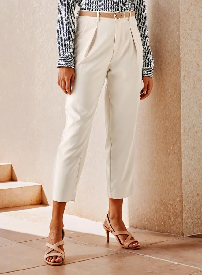 Iconic Iconic Regular Fit Belted Pegged Pants with Pockets