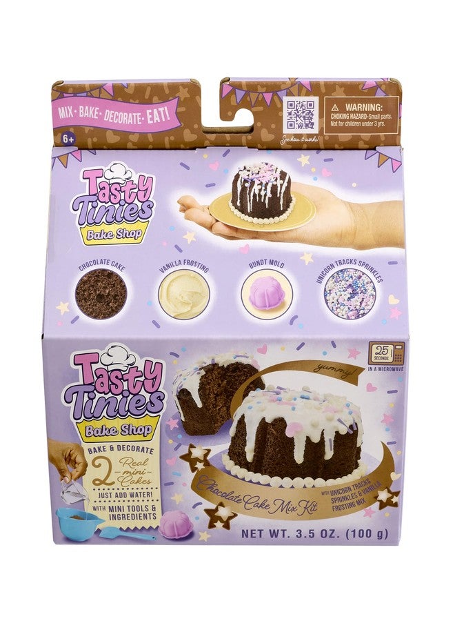 Goliath Tasty Tinies Bake Shop Chocolate Cake Mix Kit with Unicorn Tracks Sprinkles & Vanilla Frosting Mix | Bake & Decorate 2 Real Mini Cakes | Includes Mini Tools & Ingredients | Ages 6+ - Image 1