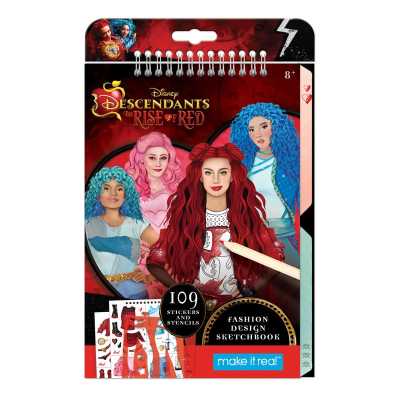 Make It Real: Descendants 4 Rise of Red Fashion Design Sketchbook - Includes 109 Stickers & Stencils, Style Models, Disney, Girls & Kids Ages 8+ - Image 1