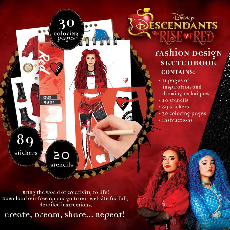 Make It Real: Descendants 4 Rise of Red Fashion Design Sketchbook - Includes 109 Stickers & Stencils, Style Models, Disney, Girls & Kids Ages 8+ - Image 4