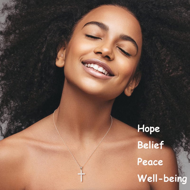 Aocelly Silver Cross Necklaces for Women Diamond Cross Necklace for Women Silver,925 Sterling Silver Cross Pendant Small Dainty CZ Cross Necklace Faith Necklace Jewelry Gifts for Women - Image 2