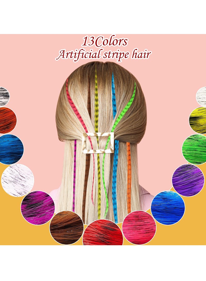 Excefore Colored Synthetic Hair Feather, 52 Pcs Colorful False Hair Extension Mixed Color Straight Hair Feather with 200 Pieces Silicone Lined Micro Ring, Crochet Hook, Hair Extension Remover Plier for Women - Image 3