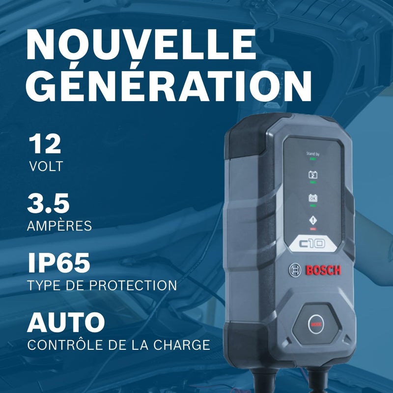Bosch C10 Battery Charger, 3.5 Amps with Trickle Function - For 12V Lead-acid, AGM, GEL, EFB and SLI Batteries, Comes with a UK Style Plug - Image 3