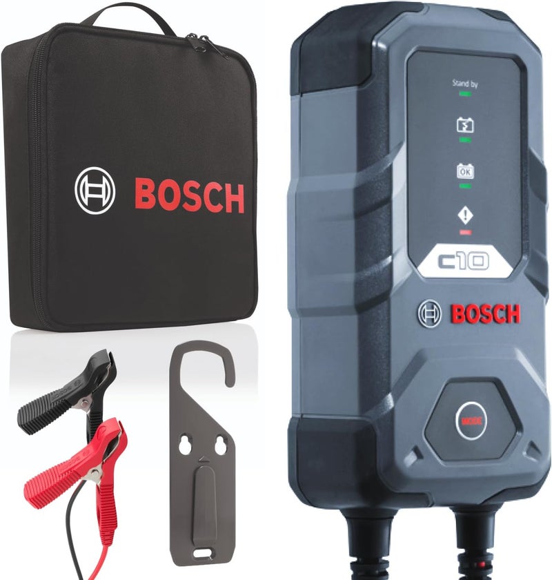 Bosch C10 Battery Charger, 3.5 Amps with Trickle Function - For 12V Lead-acid, AGM, GEL, EFB and SLI Batteries, Comes with a UK Style Plug - Image 1