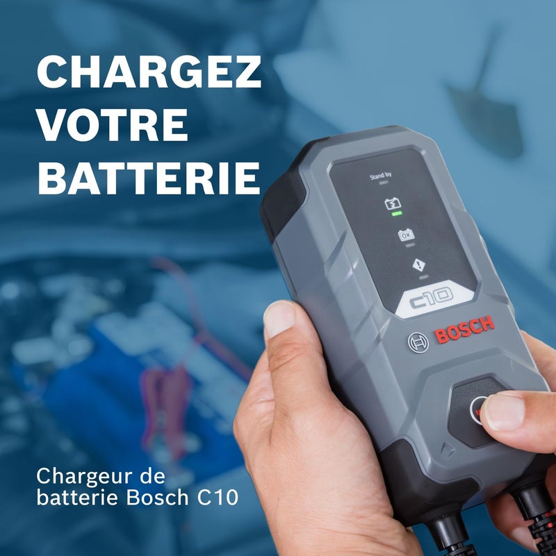 Bosch C10 Battery Charger, 3.5 Amps with Trickle Function - For 12V Lead-acid, AGM, GEL, EFB and SLI Batteries, Comes with a UK Style Plug - Image 2
