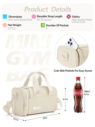 MEISEY Small Gym Bag Bag With Wet Compartment And Coin Purse Duffel Bags Dance Yoga Workout Bag,Mini Gym Bag For Women (Small Gym Bag - Beige) - Image 3