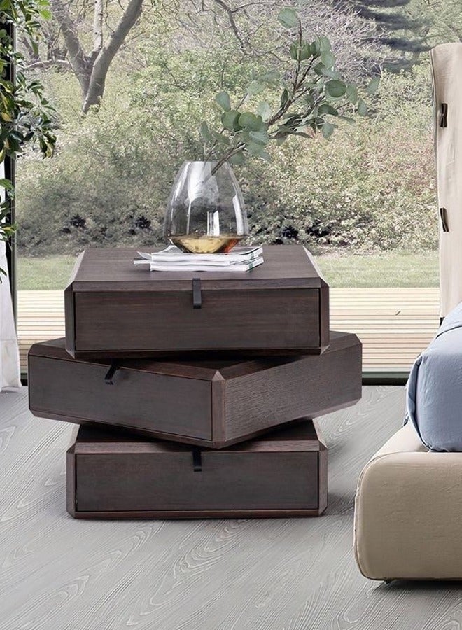 فاشون هوم متعددة الأغراض استخدام التصميم الإبداعي للتدوير 3 أدراج منضدة الخشب الصلب طاولة بجانب السرير خزانة صغيرة من الأدراج طاولة جانبية لغرفة النوم غرفة المعيشة 50x40x48 سم - Image 1