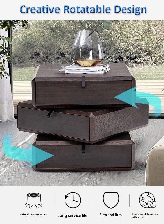 فاشون هوم متعددة الأغراض استخدام التصميم الإبداعي للتدوير 3 أدراج منضدة الخشب الصلب طاولة بجانب السرير خزانة صغيرة من الأدراج طاولة جانبية لغرفة النوم غرفة المعيشة 50x40x48 سم - Image 4